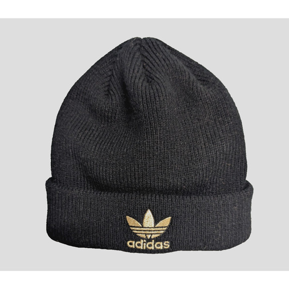 Adidas Originals Trefoil Beanie Hat Black Gold Skull Cap One Size - Picture 1 of 3